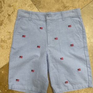Janie and Jack Boys Flag Embroidered Shorts – Size 12 – Light Blue